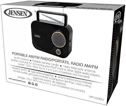 Jensen MR-550 Gold Modern portátil AM/FM Rádio, Dial rotativo retro vintage com alto-falantes