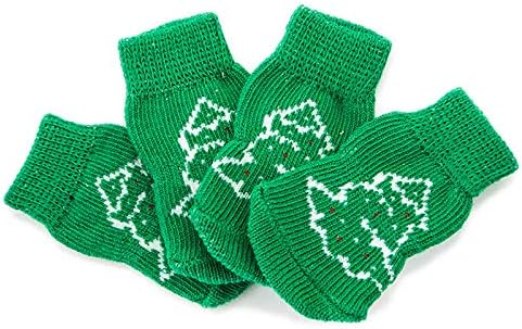 Lanboer Christmas Knit Dog Meias Anti-Slip Pet Socks para desgaste interno, 4 peças Controle de tração Protetores de pata de estimação com garras e reforço de borracha