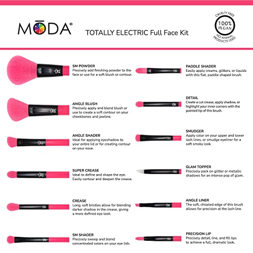 MODA 12 PC Neon Kit - Inclui escovas de rosto e olhos