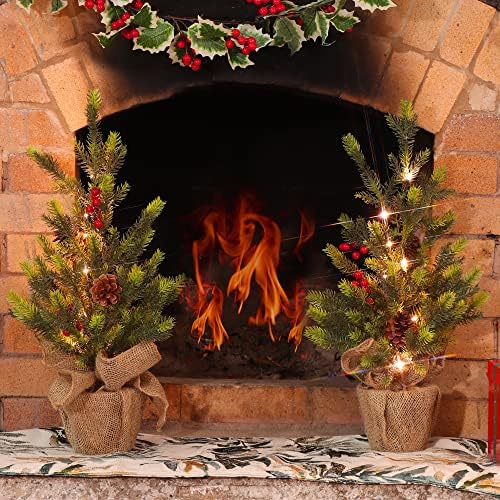 Juegoal 2 Pacote mini árvores de Natal artificiais, pinheiro de Natal iluminado de 24 polegadas com luzes, pequenas