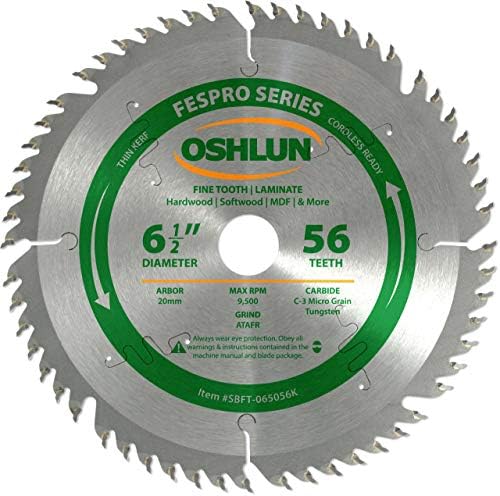 Oshlun sbft-065048 6-1/2 48 Fespro Cross-Crosscut ATB Blade com arbor de 20 mm para Dewalt DWS520