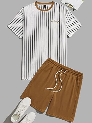 Nibhz roupas de duas peças para homens bordados letra listrada e shorts de trilhas