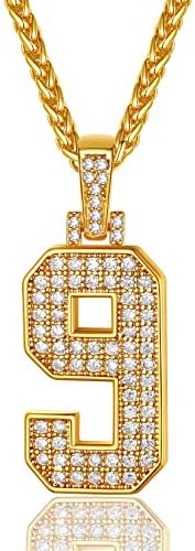 ChainsPromax Men Zirconia cúbica 0-9 Pingente de número, colar de joias da sorte, caixa de presente de cor de cor de ouro/prata