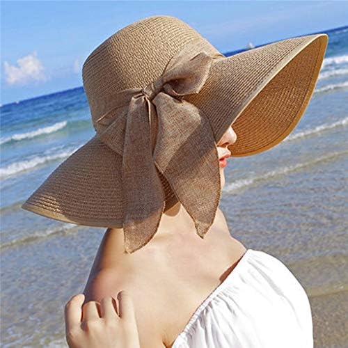 Mulheres grandes chapéu de palha enxerto Sun Fluppy Wide Brim Caps de verão Novo Bowknot Visor Hat Ladies dobrando boné de praia Fluppy