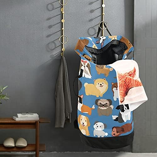 Bolsa de cachorro e cachorro Saco de lavanderia pesada mochila com alças e alças de ombro Viagem Bolsa de roupa
