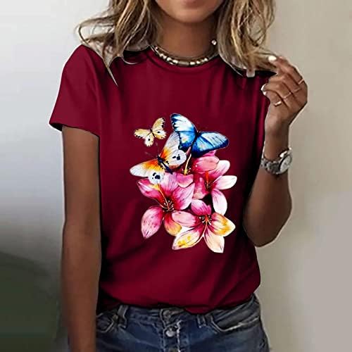 Camiseta impressa para o outono feminino verão de manga curta de pescoço de pescoço tamis as camisetas