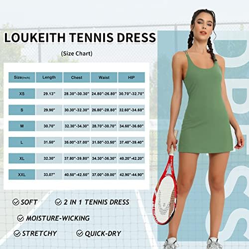 Vestido de tênis feminino de Loukeith com bermuda e treino de sutiã de brautes mangas vestidos de golfe atléticos
