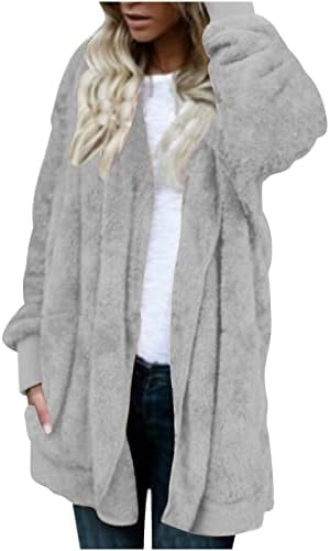 Annhoo Hoodies para mulheres de manga comprida Faux Leather Flannel Térmico Fuzzy Hooded Jacket Capuzes