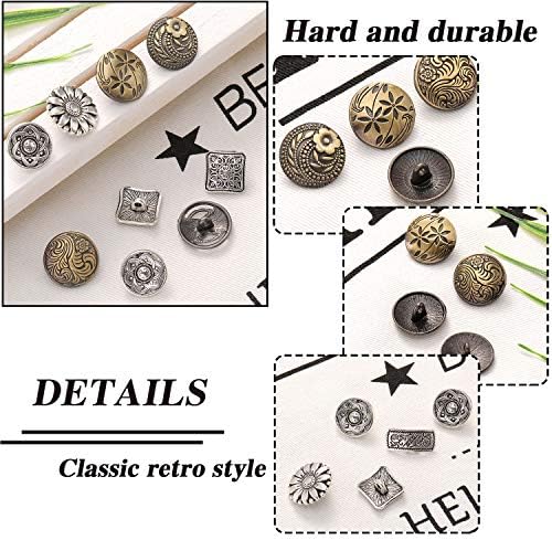 Botões de metal 80 peças prata antiga e cor de bronze para costurar artesanato DIY Decorações de costura,