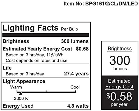 FEIT BPG161/2/CL/DM/LED 40W Equivalente G16.5 Base Candelabra Luz LED, branca macia