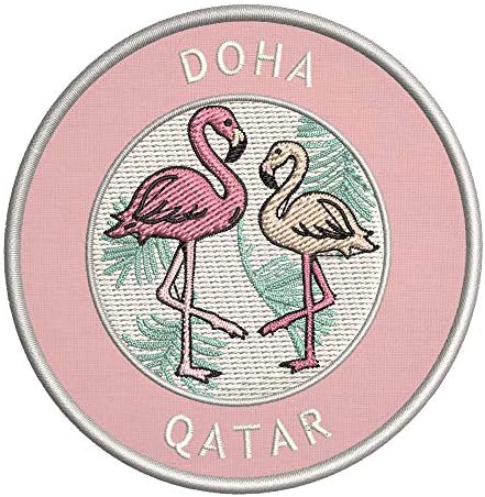 Doha, Catar dois flamingos bordados premium patch diy ferro-on ou costurrato de esgoto emblema emblema