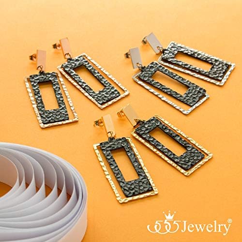 555 Jewelry Modern Retângulo Drop Dangle Brincos martelados para mulheres
