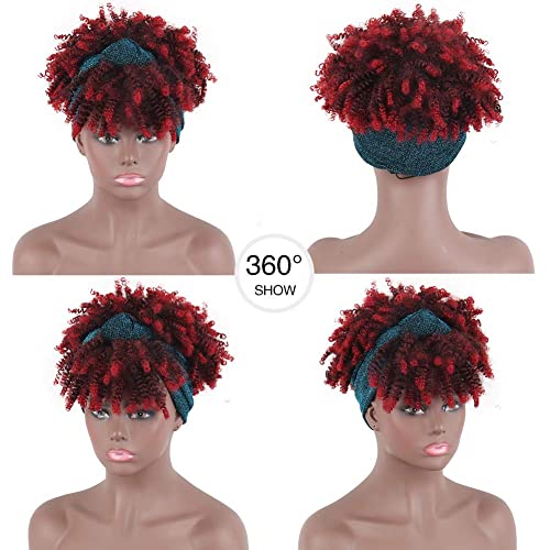 Leosa Afro Head Band Wig com franja para mulheres sintéticas excêntricas a meia peruca peruca ombre com faixa