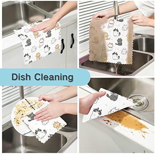 Sinestour Cat Flower Cozinha panos de prato definido Toalhas laváveis ​​de prato absorvente Cleaning