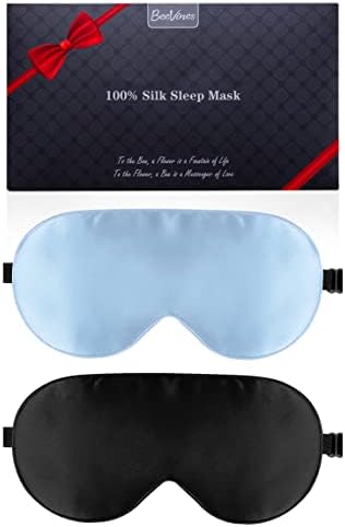 Máscara do sono de seda, 2 pacotes reais de máscara de seda natural com tiras ajustáveis, máscara de
