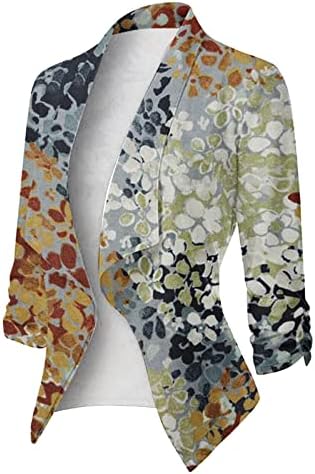 Jaqueta para mulheres casuais 3/4 de manga de colarinho entalhado no traje frontal cardigan cartigo ladries