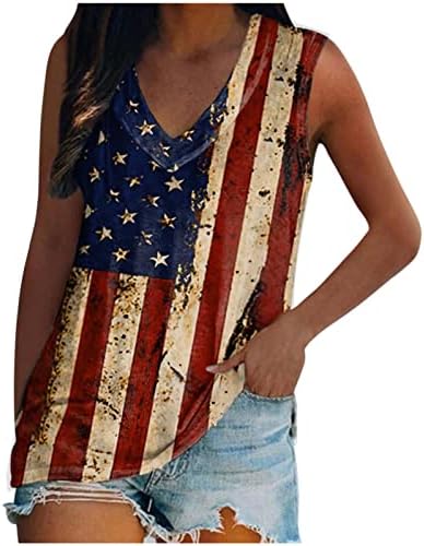 Teen Girl American listrada estampa de estampa T T Camisetas mergulhando decote tops tshirts tshirts sem mangas
