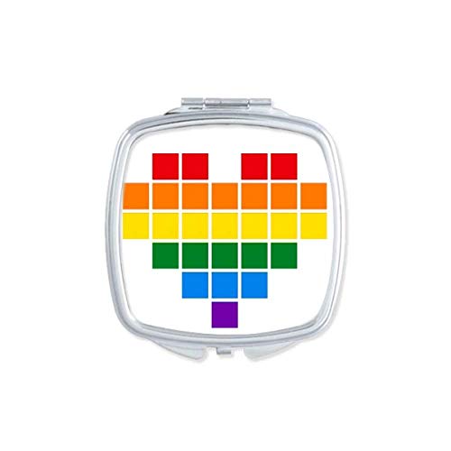 Arco -íris gay caixa pequena coração coração lgbt espelho portátil compacto maquiagem de bolso de dupla face