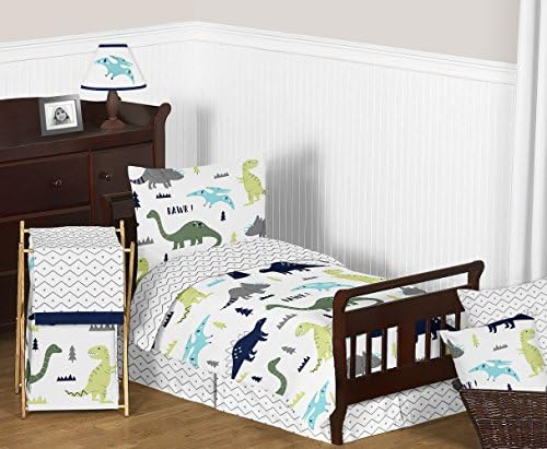 Doce JoJo Designs Girl ou menino Decento Tapete Decoração de quarto para azul e verde Dinosaur Kids Bedding Collection