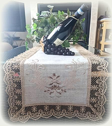 Galleria di Giovanni renda bordada cômoda de cachecol de mesa de cachecol runner natural neutro