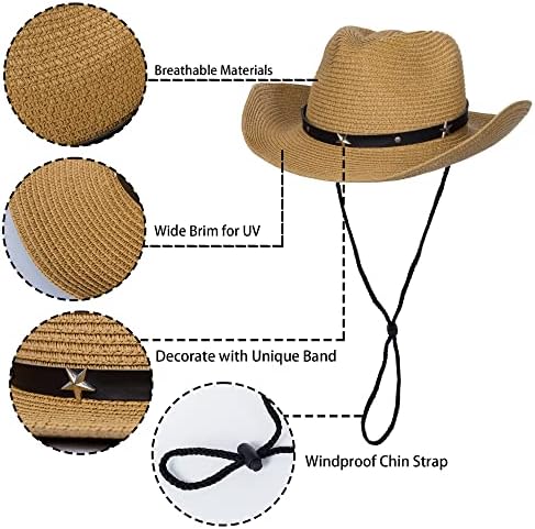 Criança palha de palha chapéu de cowboy crianças western cowgirl chapéu de verão na praia chapéu de sol com fivela de cinto por 2-4 anos
