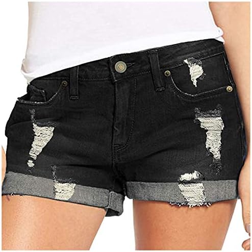 Shorts jeans femininos de jeans de rolagem rasgada com calças quentes de calças quentes de cintura alta