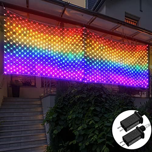 2 PCs Rainbow LED LUZES NETAS DE LENTA 384 BANDEIRA PRIDE ALTA COM 8 MODOS 6.6 x 3,3 pés à prova d'água Rainbow LGBT Party Outdoor Decor