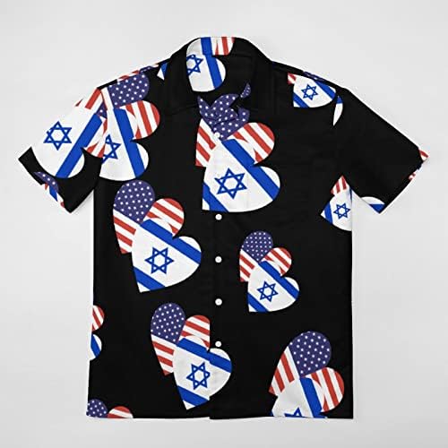 Israel American Heart Flag Camisetas masculinas de manga curta V Botão gráfico de pescoço