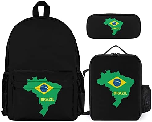 Mochilas de bandeira do mapa Brasil Conjuntos de mochilas para viagens escolares Daypack Prints Bookbag com lancheira