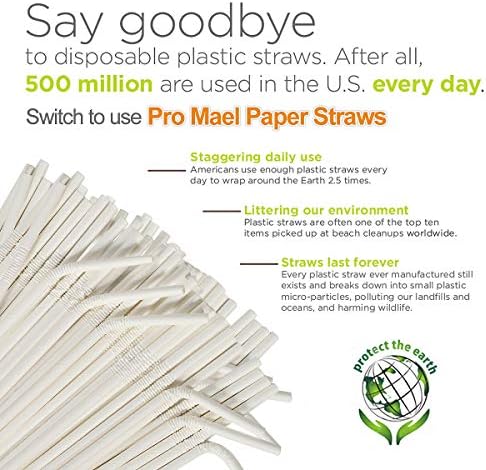Pro Maiel 200 Pack Paper Bebendo canudos biodegradáveis, canudos flexíveis em massa branca para sucos, shakes,