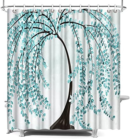Cortina de chuveiro azul -petróleo Atgowac Turquoise Farmhouse Curtain Curtain Polyster Taber Banheiro