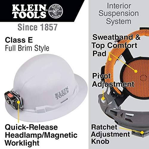 Klein Tools 60406rl Hard Hard, farol recarregável, estilo de borda completa e não ventilada, White, branca