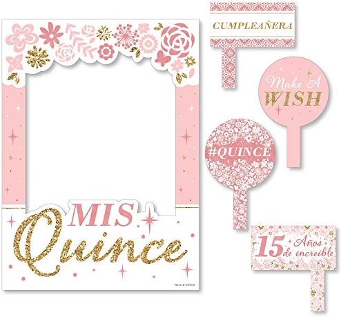 Big Dot of Happiness Mis Quince Anos - Quinceanera Sweet 15 Birthday Party Selfie Photo Booth Picture Frame e adereços