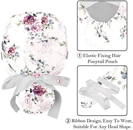 Bapa de trabalho de flor com Button & SweatBand, Chapéus de esfoliação de banda elástica ajustável, 2 pacotes