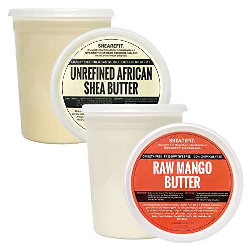 Sheanefit Raw Raw não refinado African Satwar Butter 32oz & Raw não refinado manteiga de manga 32 onças Conjunto
