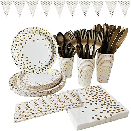 Lizpare Placas de papel descartáveis ​​guardanapos Copas de xícaras Facas Facas de colheres de mesa Supplies