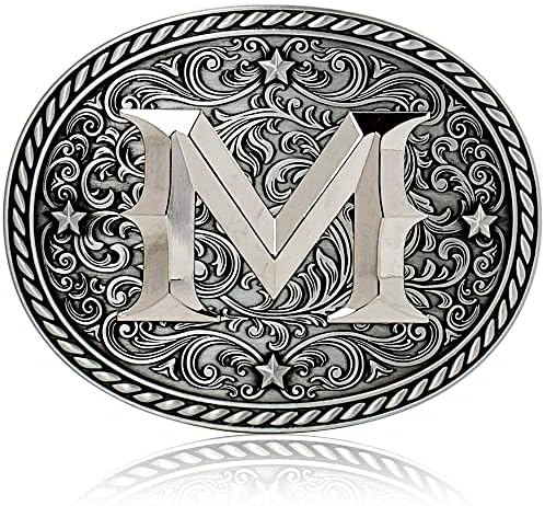 Fivela de cinto inicial de cowboy/cowgirl ocidental - prata - grande fivelas de carta para homens e mulheres