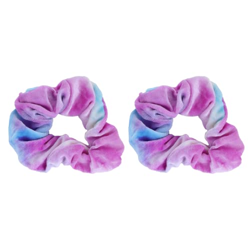 Tye Dye Velvet Hair Scrunchies para mulheres e meninas Conjunto de 2 roxo e azul