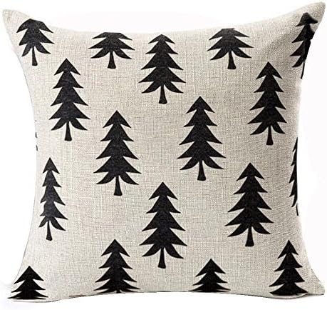Qinu keonu pinheiro floresta florestal branca geometria linho algodão lavrar o travesseiro de almofada de almofada de almofada para sofá decorativo de 18 x 18 polegadas ¡