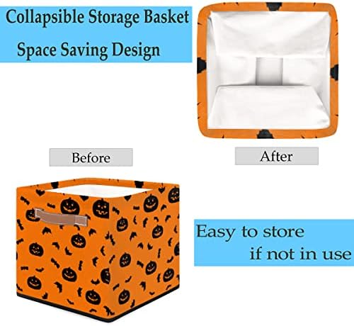 Lixeira de cesta de armazenamento, caixa de cubos de armazenamento de brinquedos de tecido de Halloween com alças, cesto de cestas de lona de abóbora fantasma