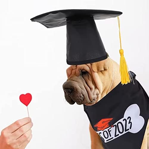 Cheeandu Pet Graduation Hat and Bandana Set para Dog Girls Boys Pet Class de 2023 Bib Pet Grad Hat para