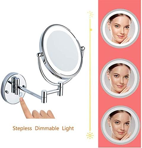 Rhynil Round Cosmetic Vanity Mirror, luz de LED de 20 cm, botão de toque, luz do dia diminuído, rotação