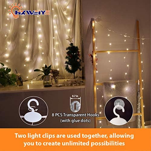 Luzes de cortina curta HXWeiye para janela pequena, plugue USB de 3,3x5 pés Luz de fada branca quente