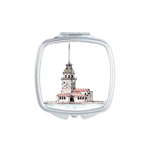 Torre em Istambul espelho de peru portátil maquiagem de bolso compacto vidro de dupla face