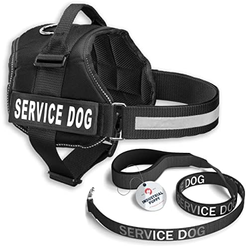 Colete de cães de serviço com tiras de gancho e loop e conjunto de coleira de cães de serviço -