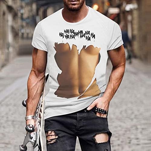 2023 Novos homens da primavera e do verão Personalidade muscular Músculos abdominais 3D Camiseta de impressão