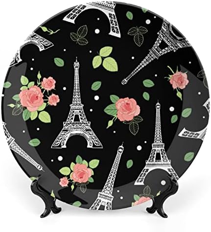 Eiffel Tower Paris e Roses Placas de cerâmica redonda de placas com exibição para decoração de casamento em casa