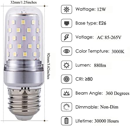12W E26 Bulbos de milho LED 100W Bulbos incandescentes equivalentes e brancos quentes 3000k lâmpadas