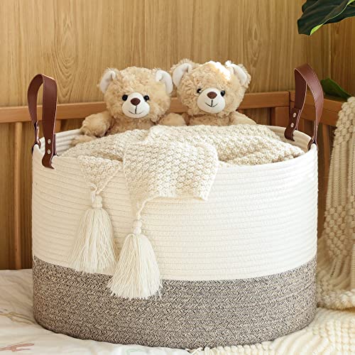 Kakamay grande cesta de cobertores de corda de algodão, cesto de lavanderia para bebês, cesto de cobertor