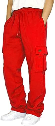 Calças masculinas, calça de carga de cordão masculina com bolsos múltiplos ostentam coloras sólidas calças soltas